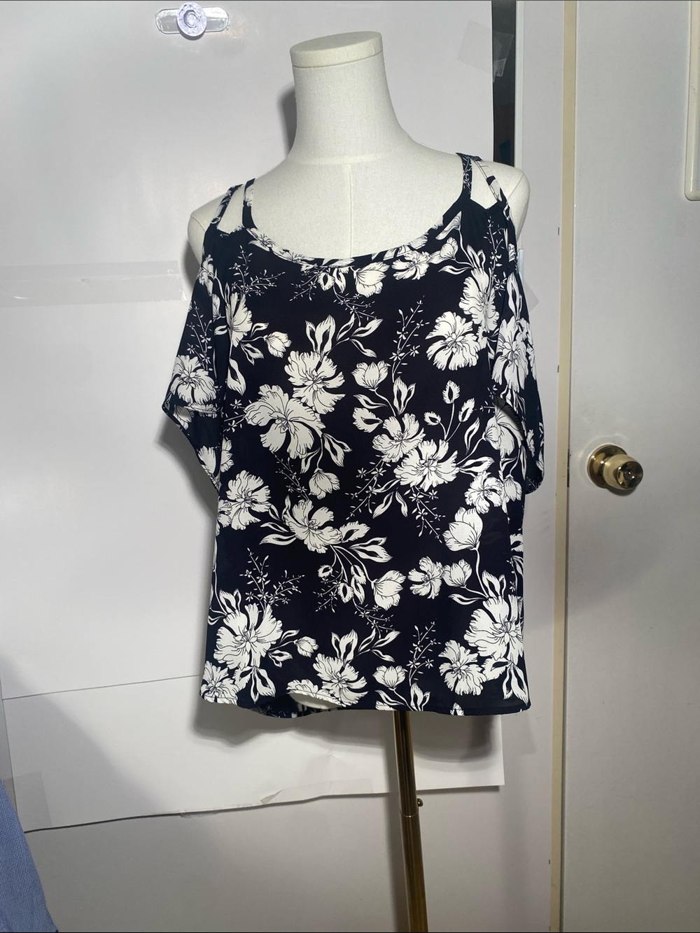 Navy Floral Cold-Shoulder Camisole Top